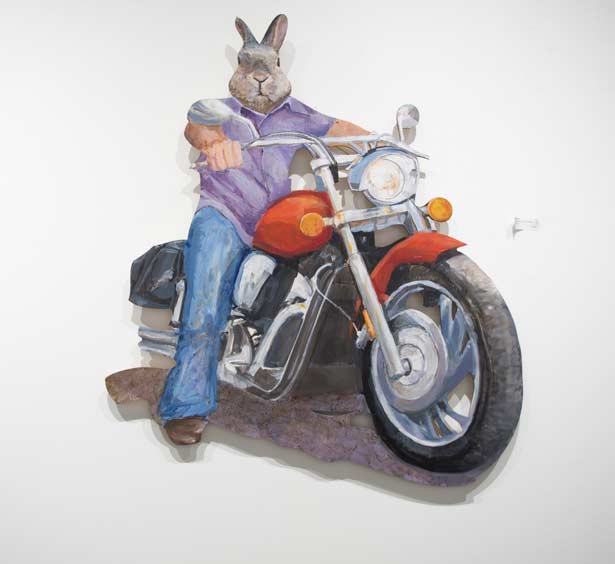 Biker Bunny by A. M. Schaer acrylic on birch panel